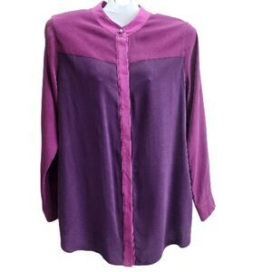 Soft Surroundings-NWOT-100% Silk Tunic/Blouse-Purple Magenta Colorblock-M-Luxury